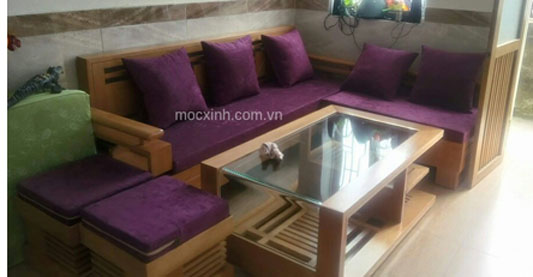 Sofa góc tay móc kính cong sồi mỹ
