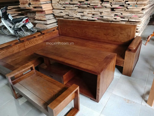 sofa góc hộp tựa liền sồi nga lau màu gỗ óc chó