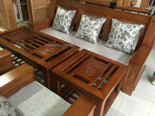 bộ bàn ghế phòng khách Như Ý sồi mỹ sơn màu xoan đào