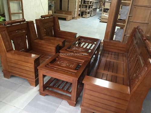 bộ bàn ghế phòng khách Như Ý sồi mỹ sơn màu xoan đào