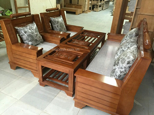 bộ bàn ghế phòng khách Như Ý sồi mỹ sơn màu xoan đào