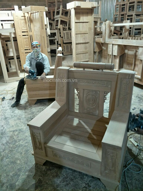 GHẾ ĐƠN MỘC bộ bàn ghế phòng khách Như Ý sồi mỹ