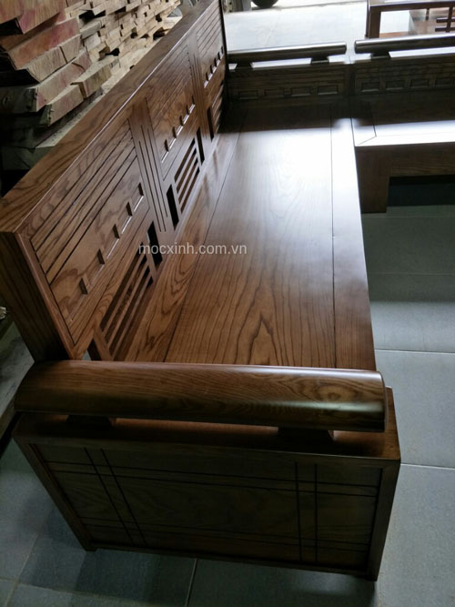 sofa gỗ hộp tựa ô nhỏ sồi nga lau màu óc chó