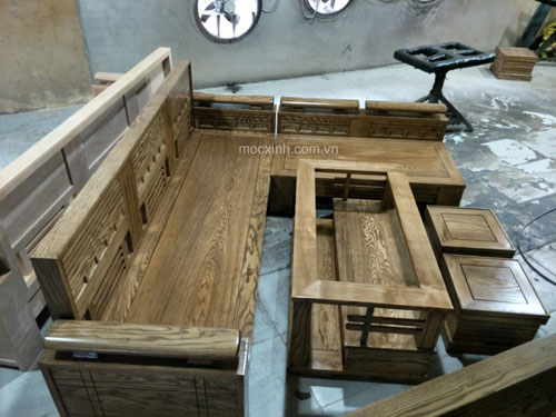 SƠN LÓT sofa gỗ hộp tựa ô nhỏ sồi nga lau màu óc chó