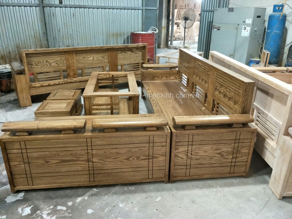 SƠN LÓT sofa gỗ hộp tựa ô nhỏ sồi nga lau màu óc chó