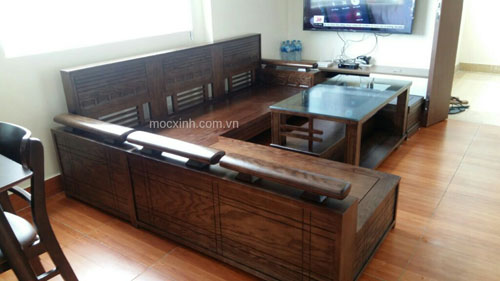 sofa gỗ hộp tựa ô nhỏ sồi nga lau màu óc chó
