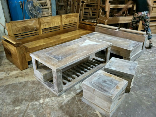 SƠN LÓT văng dài Sofa góc phòng khách gỗ dâu