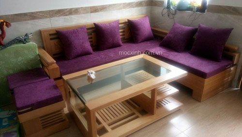 Sofa góc tay móc kính cong sồi mỹ