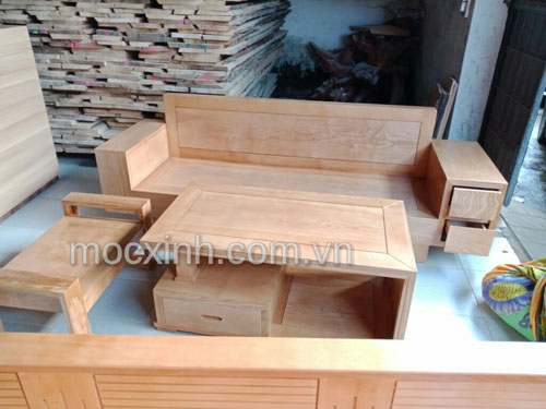 Sofa gỗ một văng tay ngăn kéo màu sáng