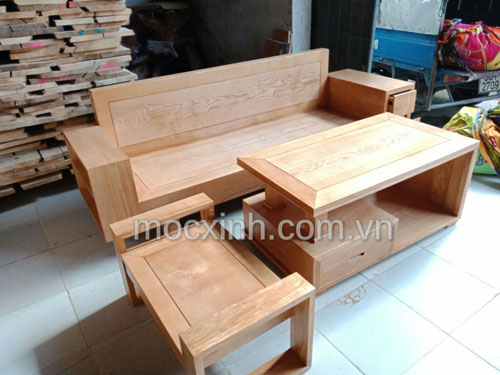 Sofa gỗ một văng tay ngăn kéo màu sáng