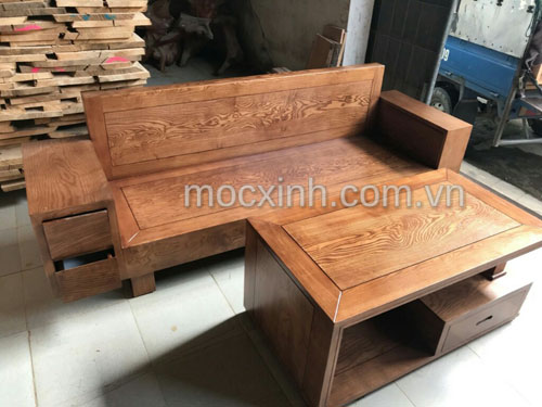 Sofa gỗ một văng tay ngăn kéo lau màu óc chó