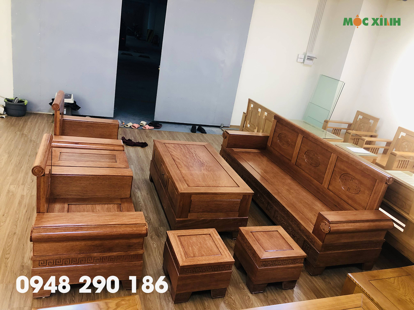 Mẫu bàn ghế sofa gỗ phòng khách hiện đại V3-6323 | Nội Thất Việt Ba